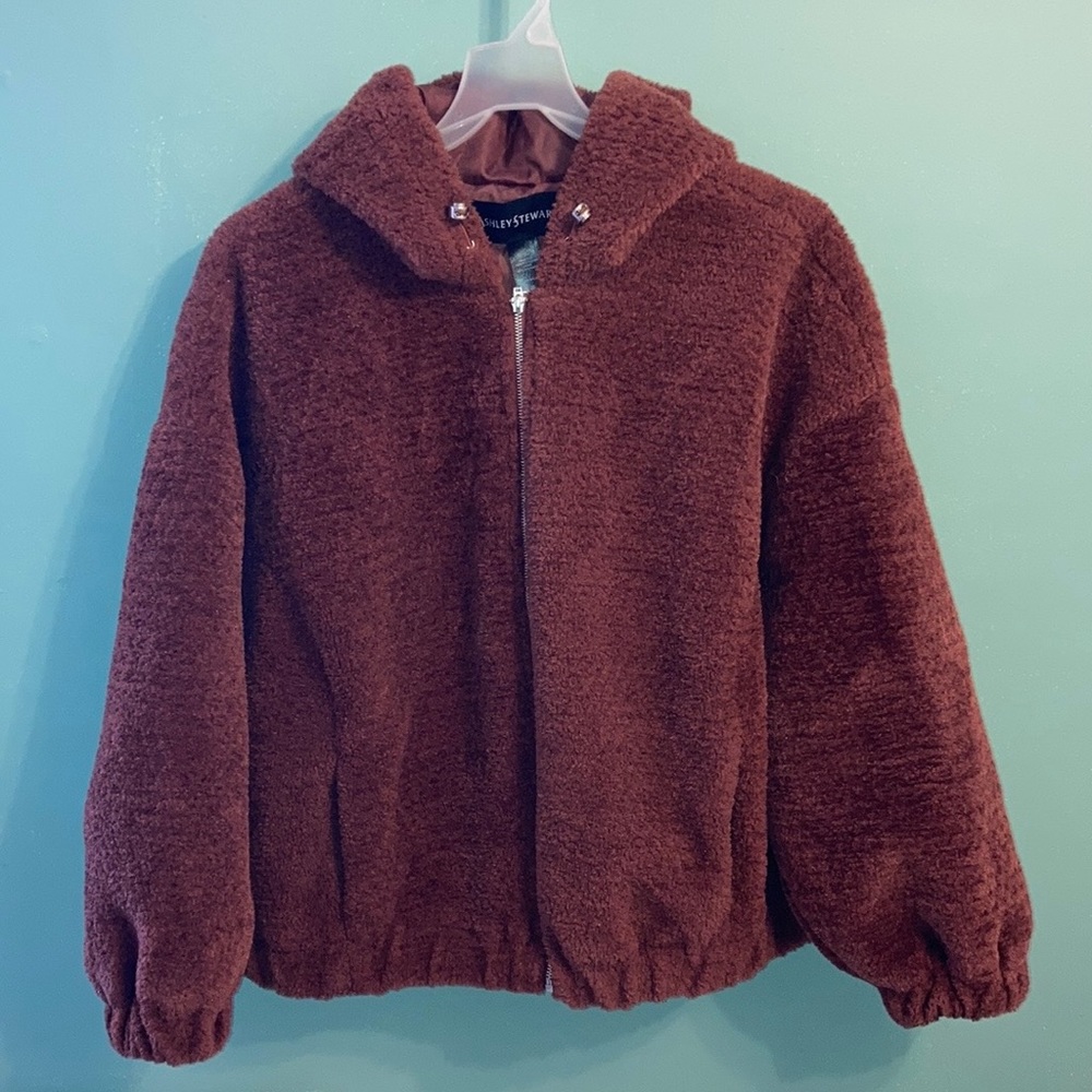 Ashley Stewart Teddy Faux Shearling  Fur Hoodie Zip Jacket Plush Women’s 26 New